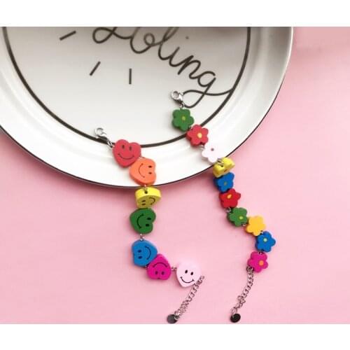 INS Harajuku Style Cute Rainbow Color Heart Flower Bracelet Fashion Hand Strap for Women Girls Lovers Jewelry Party Daily Gifts