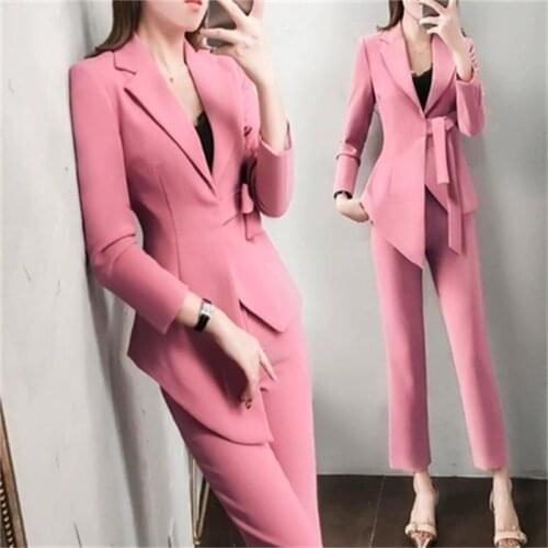 Fashion goddess suit suit female New womens spring lady ladies temperament irregular Pink small suit two-piece Women Pant Suit