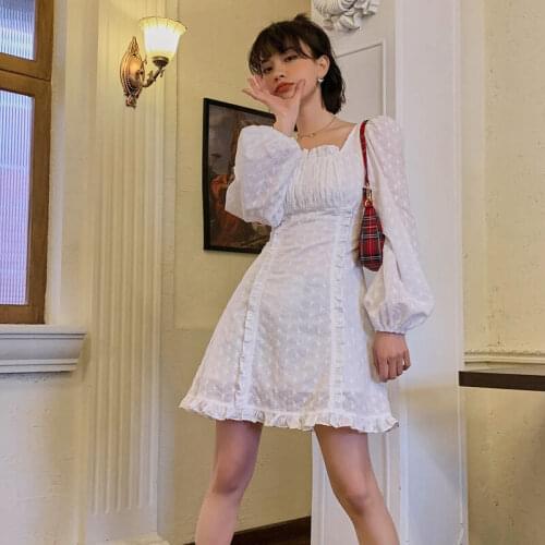 MyErato Summer New Square Collar Embroidered White Dress Pure Cotton High Waist A-Line Ruffles Patchwork Ladies Clothing 2021