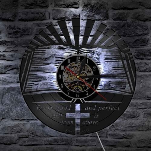 Bible Verse Vinyl Record Wall Clock Bible Verse Quote Christian Vinyl Record Wall Clock with LED Night Light Housewarming Gift