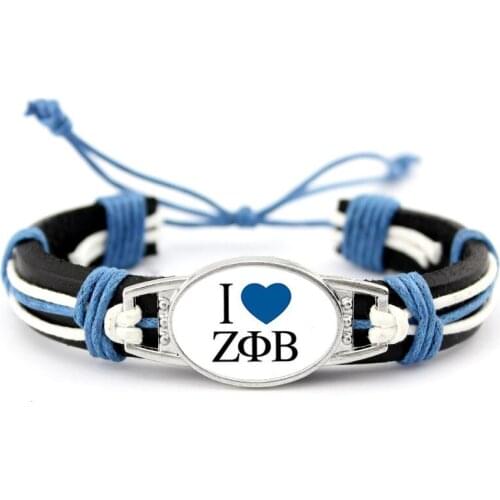 Customizable Greek Letters I Love Zeta Phi Beta Sorority Fraternity Charm Leather Bracelets for Woman Girl Dropshipping