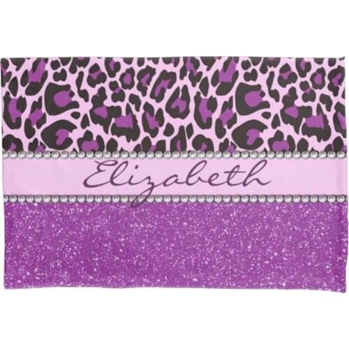 Customized Name Personalized Purple Leopard Print Glitter Pillowcase Throw Pillow Cushion Cover Sofa Home Decorative Zippered 2