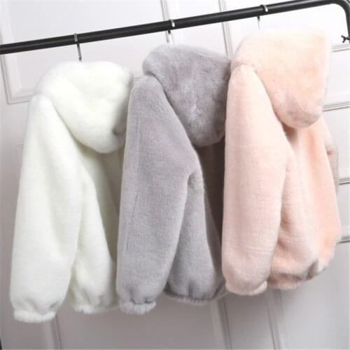 New Faux Fur Coat With Hood High Waist Fashion Slim Black Red Pink Faux Fur Jacket Fake Rabbit Fur