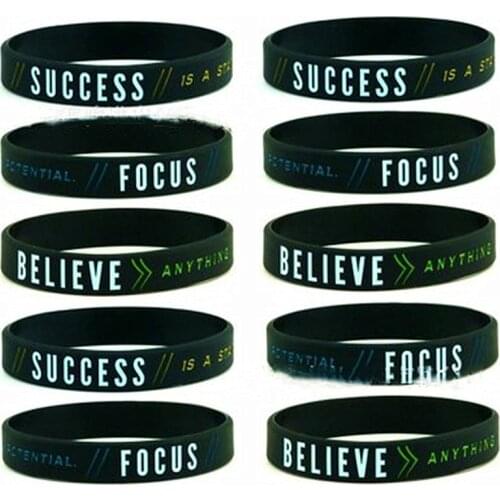 New Success Focus& Believe Motivational Silicone Sports Bracelets & Bangles Gift Fluorescent Rubber Fitness Wristband Bracelet