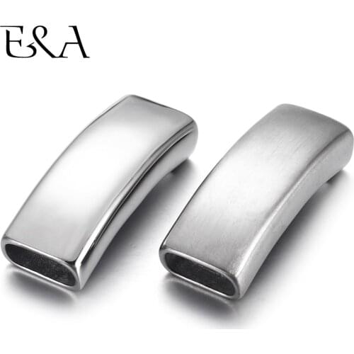 Stainless Steel Slider Bead Curved Rectangle High Polished Slide Charms Fit 12*6mm Flat Leather DIY Men Jewelry Making Supplies