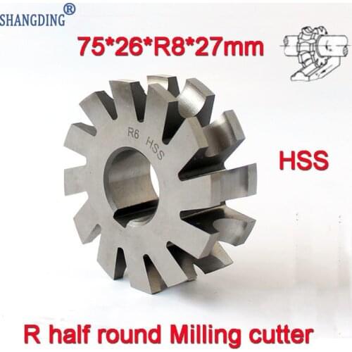 R8 75*26*R8*27mm Inner hole HSS Concave Radius Milling Cutters R half round milling cutter Free shipping