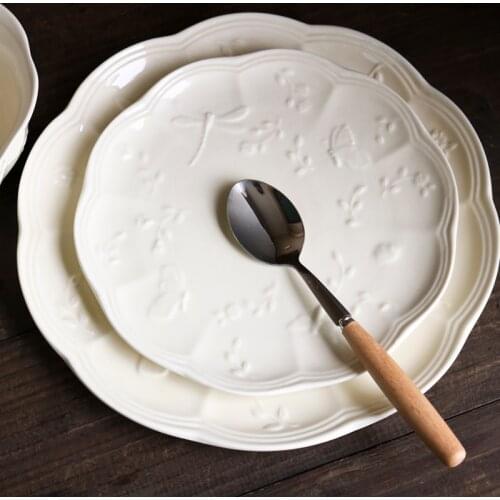 Butterfly and dragonfly embossed pattern diner plate Pastoral style embossed coffee cup and saucer