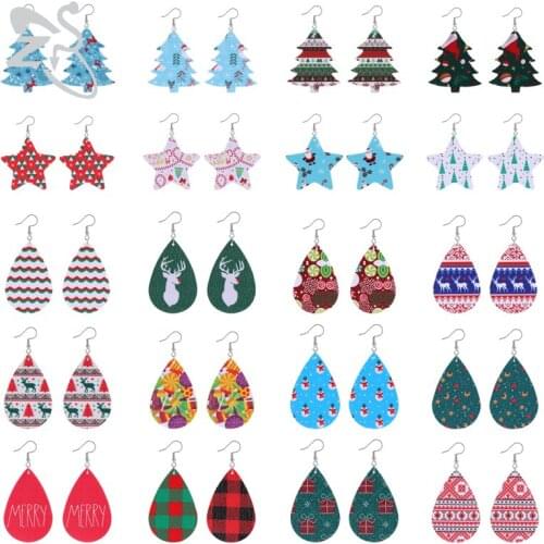 ZS Christmas Leather Drop Earrings Color Snowman Christmas Tree Cute Ladies Drop Earrings Pop Dangle Earrings Jewelry Gifts