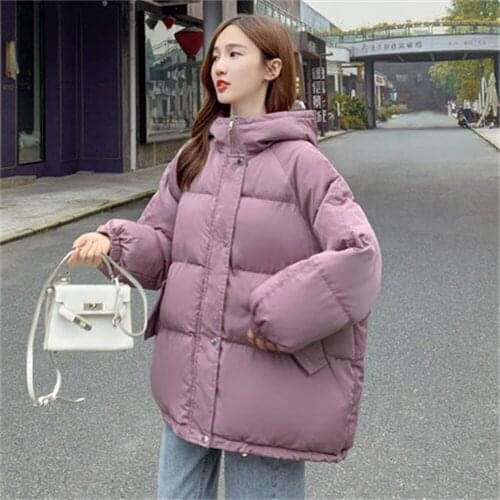 Breasted Buttons Winter Down Jacket For Women Hooded Oversize Loose Padded Female Down Coat Short Casual Puffer Jackets H197