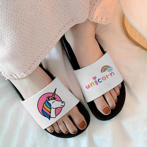 Shoes For Women Summer Kawaii unicorn Pattern House Flat Slippers Cartoon Flip Flops Non-slip Ladies Sandals For woman 2021