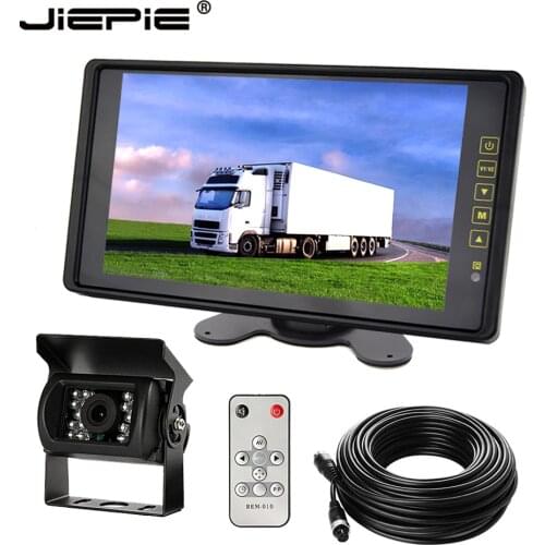 JIEPIE Backup Rear View Camera System 9''Rear view mirror monitor with IR Waterproof Rear View Camera Kit for Trailer,Trucks,Bus