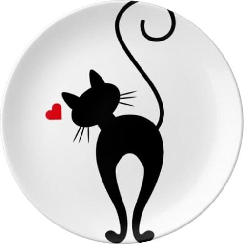 Heart-shape Cat Sihouette Animal Dessert Plate Decorative Porcelain 8 inch Dinner Home