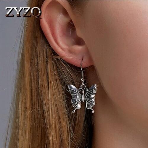ZYZQ Vintage Butterfly Drop Dangle Earrings For Women Old Fashioned Metal Hip Hop Animal Earrings 2021 Jewelry