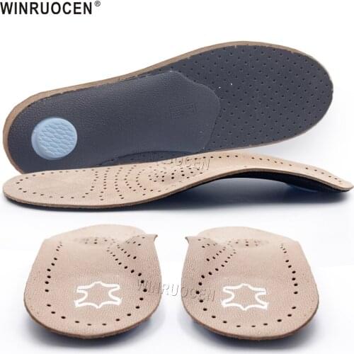 WINRUOCEN Premium Leather Arch Support Insoles Flat Feet Orthopedic Heel Pain Insoles For Feet Men And Women OX Leg Sole Insert