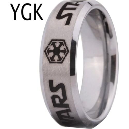 YGK BRAND JEWELRY Hot Sales 8MM Silver Bevel With Matte Center Star Wars Design Mens Fashion Tungsten Wedding Ring