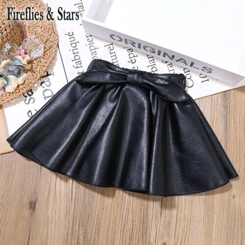 Spring Autumn Girls Pu Skirt Baby Skirt For Kids Children Mini Skirt New Fashion Bow Pactch Faux Leather Black 2 To 9 Yrs