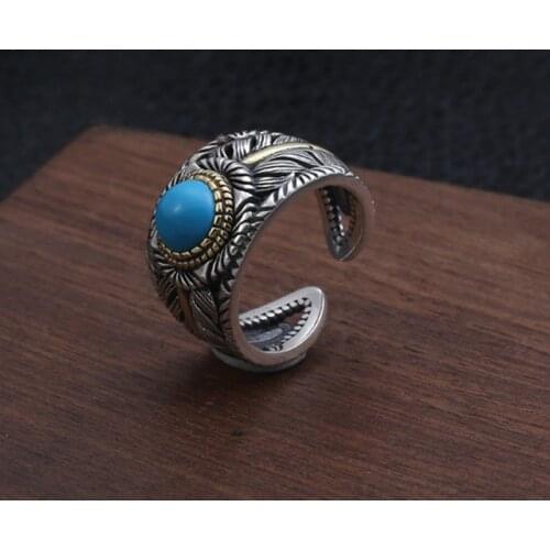 S925 Sterling Silver Jewelry Fashion Thai Silver Polished Simple Inlaid Wide Feather Ring