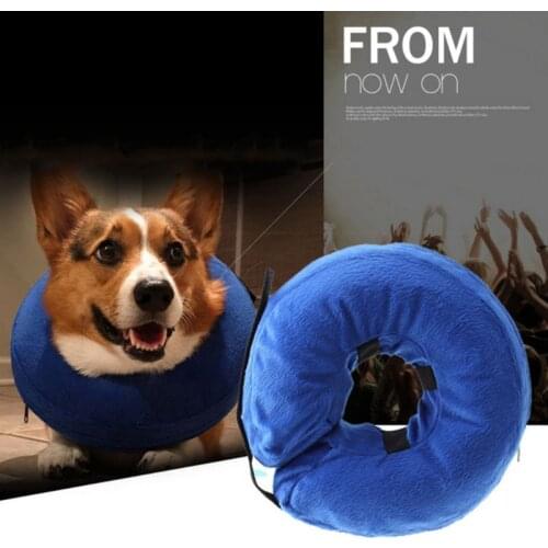 Protective Inflatable Dog Cat Collar Recovery Cone with Adjustable Strap Soft Plush for Pet Surgery Wound Healing Anti Lick Biti