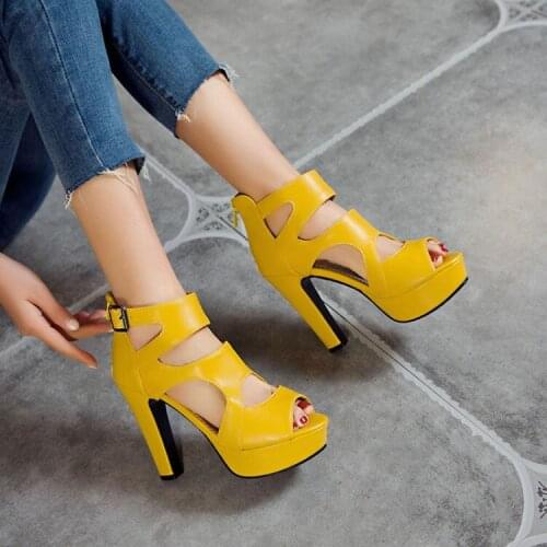 2021 summer new sandals womens fish mouth thick high heel waterproof platform back zipper British style large size womens shoe