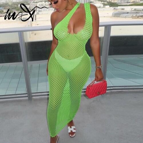 In-X Hollow out cover-ups women Mesh swimsuit womens swimming suit Long swimwear women 2021 sexy beach wear dress summer new