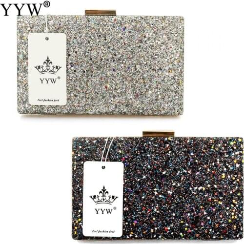 Women Evening Clutch Bag Diamond Sequin Wedding Clutch Purse and Handbag Party Banquet Black Gold Silver Chain Shoulder Bag