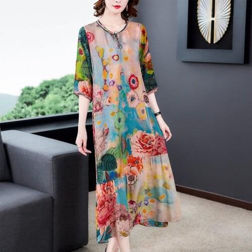 High-end Fashion Printed Summer Women Dress Half Sleeve Loose Waist Clothing Office Ladies Party Dress & Vestidos Plus Size K938