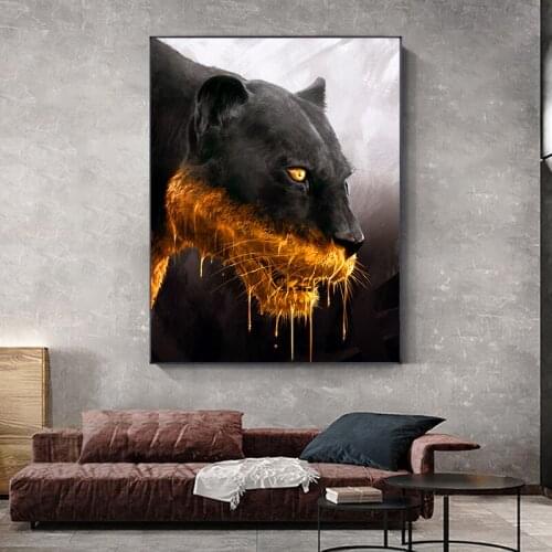 Animal Black Panther Canvas Print Wall Art Golden Eyes Fresh Kill Canvas Paintings Room Decoration Fashion Wall Art Painting