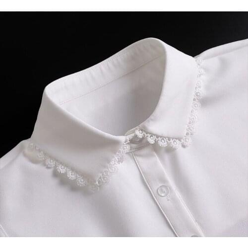 066C Layering False Collar Dickey Solid Hollow Out Scalloped Lace Women Half Shirt