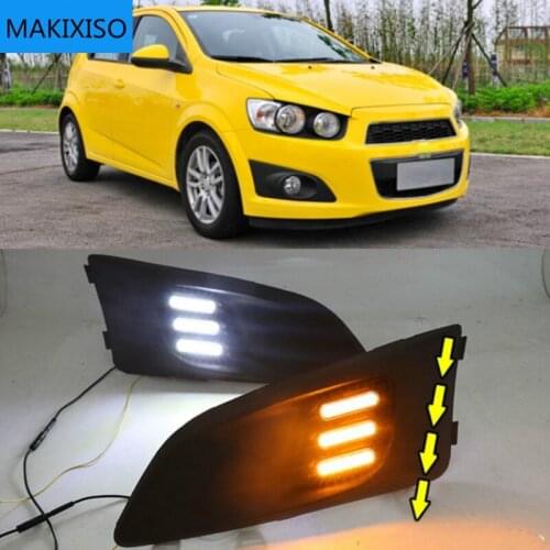 1 Set For Chevrolet Chevy AVEO Sonic 2011 2012 2013 Car LED DRL Light Daytime Running Light Daylight With Turn Signal Lamp