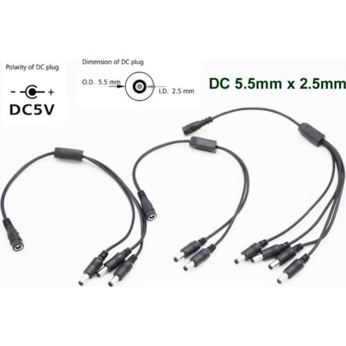 1pc 5.5mm x 2.5mm 1 Female to 2/3/4 Male Plug Port 12V CCTV Camera DC Power Splitter Adapter Connector Cable 37cm Copper