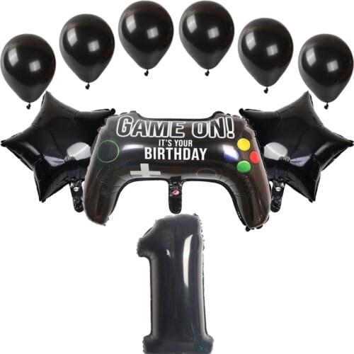 10pcs Gamepad Big Video Game Controller Foil Balloon Black Digital pearl Latex Balls Birthday Party Decorations Kids Inflate Toy