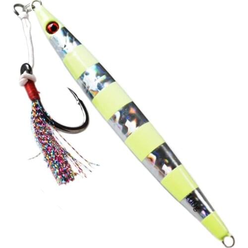 100g 150g Fast Metal Jigging Lure Spoon Sinking Glow Jigs Vertical with Assist Hook Speed Falling jigging Fishing Lure Saltwater