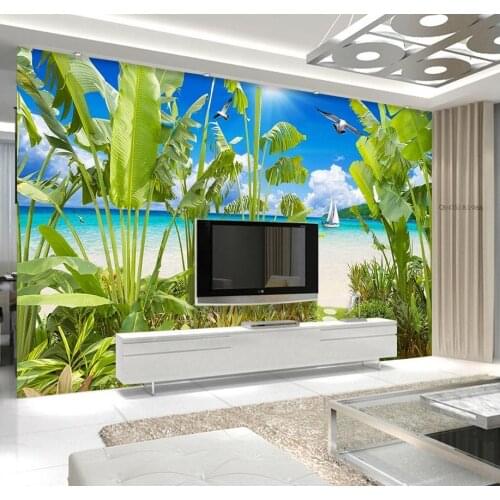 Custom 3d wallpaper Tropical rainforest coastal landscape decorative painting background wall photo 3d wallpaper