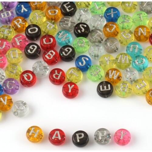 4x7mm Mixed Color Clear Letter Acrylic Round Flat Alphabet Spacer Beads for Needlework Jewelry Making Diy Bracelet Accessories