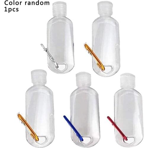 50ml Portable Hand Sanitizer Bottle Transparent Empty Refillable Plastic Bottle Travel Camping Container Random Color Carabiner