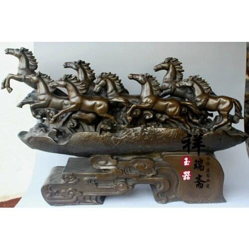 57CM huge # 2020home office Shop company thriving business Good luck Success 8 horses bronze Sculpture art Ornament talisman