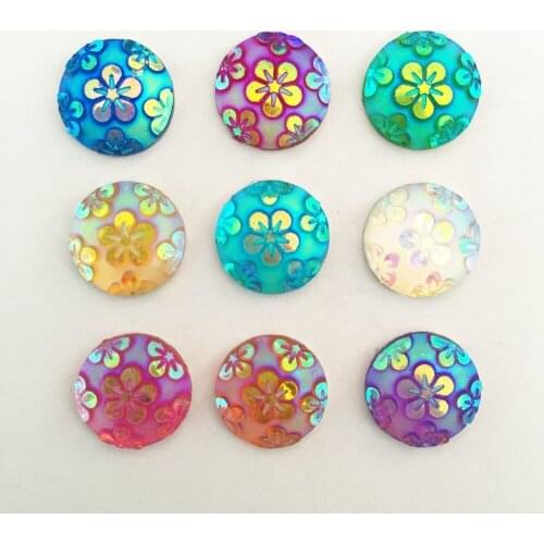 60PCS AB Resin 12mm flower round Flatback Rhinestone Ornaments DIY Wedding appliques buttons SD44*2