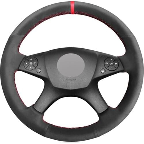 Black Suede Red Marker Hand-stitched No-slip Car Steering Wheel Cover for Mercedes Benz W204 C-Class 2007-2010 C280 C230