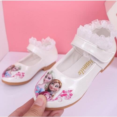 Disney Baby Girl Leather Shoes Kids Frozen Princess Shoes Children Dress Shoes With Pearls Sweet Soft Elegant For Wedding Party