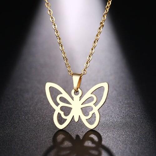 DOTIFI Stainless Steel Necklace For Women Man Hollow butterfly Choker Pendant Necklace Gift Engagement Jewelry
