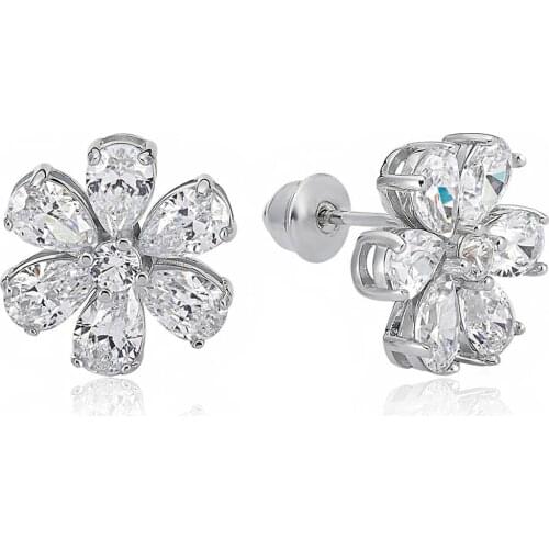 Valori Jewels Forget Me Not Earring , 4 Ct Zircon White Pear Gemstone , Rhodium Plated ,925 Silver, Fine Jewelry