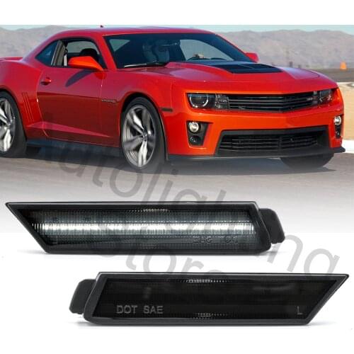 Smoked Lens White LED Front Side Marker Light for 2010-2015 Chevrolet Camaro 2PC
