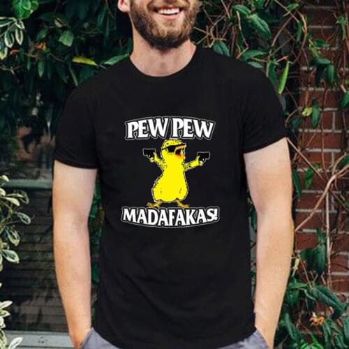 Funny Duck with Gun Vogue T Shirt Men Pew Pew Madafakas Cartoon Print Male T-shirt Cotton Summer Clothes Hipster Tee Tops