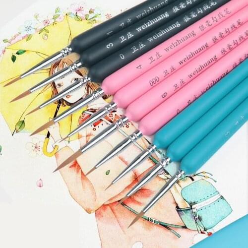 Blue 1pc Miniature Paint Brush Detail Artist Brushes with Ergonomic Wood Handle Hook Line Brush for Acrylic Waterclor Painting