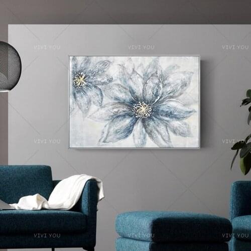2020 New Hand Painted Quiet Plant Gray Flower Nature Abstract Oil Painting Canvas Art Home Decor Wall Pictures Modern