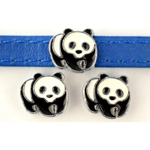 8mm Hole Black White Panda Slide Charms Slide Beads DIY Accessories Handmade Jewelry For Bracelets Key Chains Pet Collar