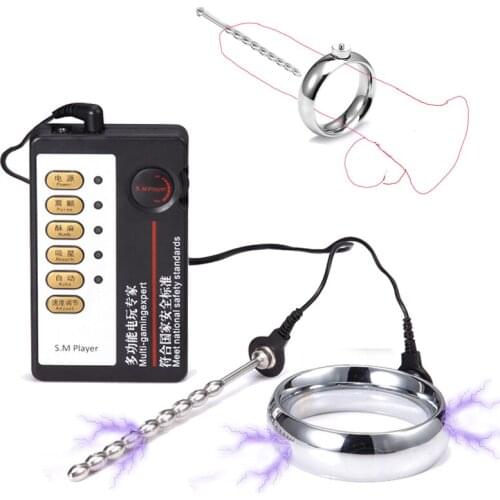 Electric Shock Penis Ring with Urethral Catheter Urethra Orgasm Stimulator Chastity Cock Ring Adult Sex Toys for Men Masturbator