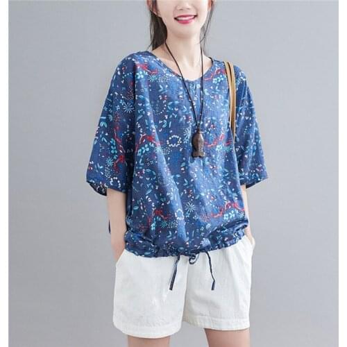 Summer T Shirts 2021 New Arrival Thin Soft Cotton Linen Loose Fashion Women Tops Casual T Shirt Print Vintage tshirt Tees Shirts