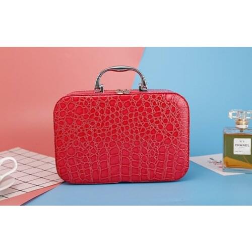 Fashionable womens cosmetic bag with large capacity Leather storage bag Mirror included Box storage handbag