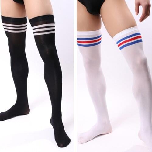 Male Tube Socks Long Football Sports Socks Striped Black Strip Soccer Casual Mens Socks Male Stocking Mens Blue White Stocking